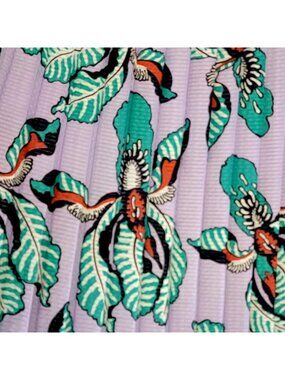 Vintage 80s Pleated Midi Skirt Women Large Purple Orchid Floral Formal 12 Spring